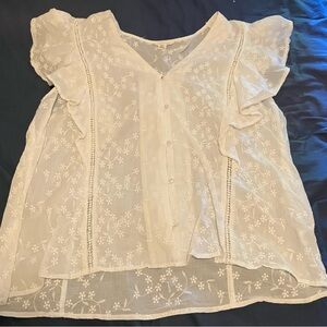 Caslon White Floral Embroidered Flutter Sleeve Blouse